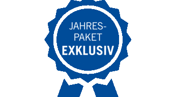 Blaues Abzeichen für das bösch Wartungspaket Economy mit einer Rosette und der Aufschrift 'SERVICE PAKET EXKLUISV' in weißer Schrift auf blauem Hintergrund. | © bösch heizung.klima.lüftung
