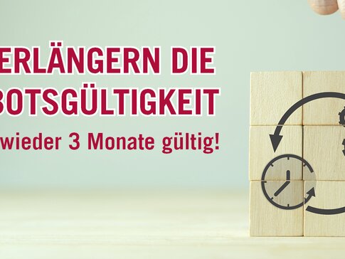 Mann unterzeichnet Vertrag mit Stempel, Text "NEUE ANGEBOTSGÜLTIGKEIT! Ab 12.7.2023: 3 Monate gültig"